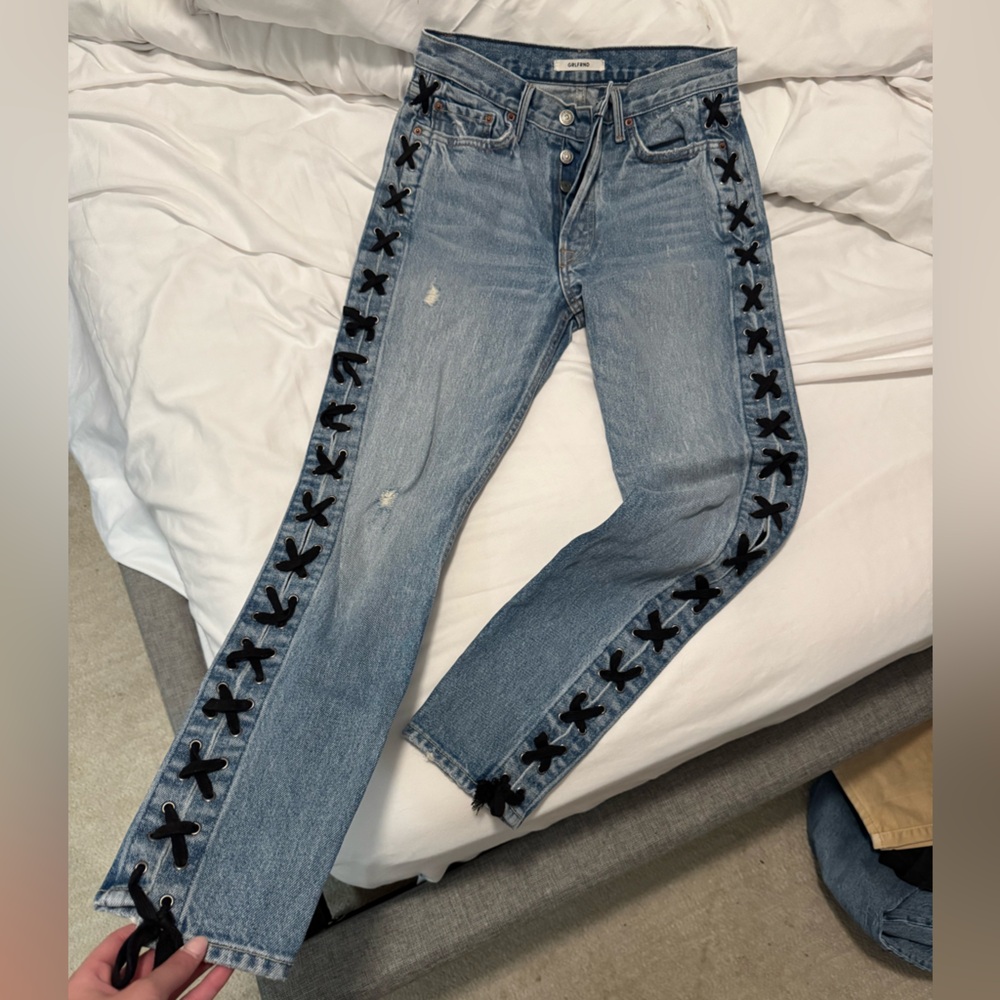 GRLFRND Karolina High Waste lace-up crop skinny jeans